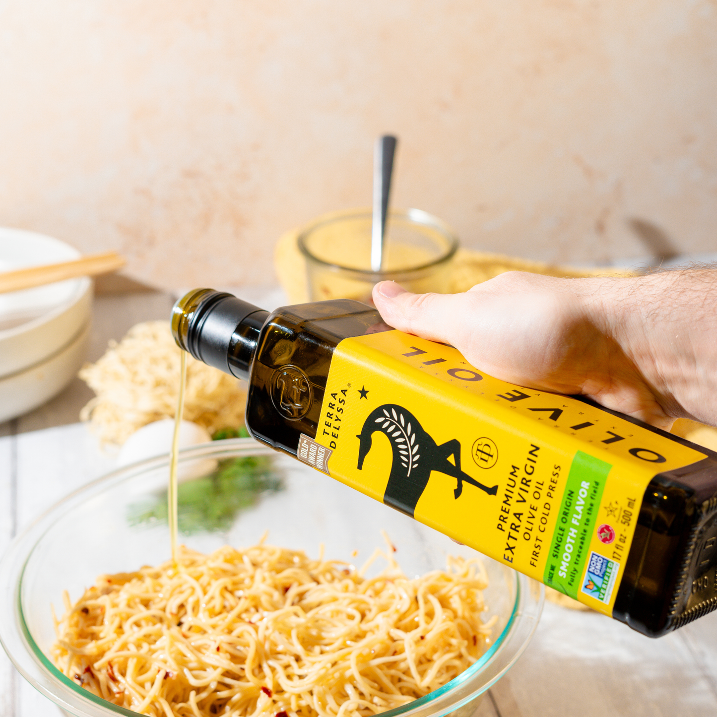 
                  
                    Olive Oil Chili Crisp Noodles with Soft-Boiled Eggs
                  
                