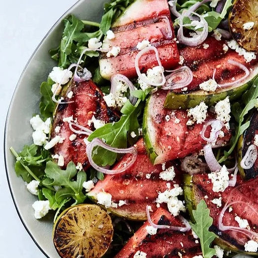 Grilled Watermelon Salad With Arugula, Feta And Charred Limes